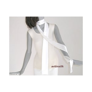 Natural White Silk Skinny Scarf Tie Belt, Narrow Sash, Bridal Sash Formal Cummerbund, Artinsilk image 1