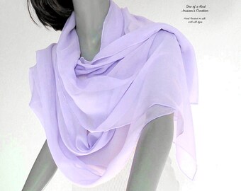 Lilac Mauve Silk Chiffon Hand Dyed Scarf, Lavender Orchid Shawl, One of a Kind Jossiani Silk Creation.