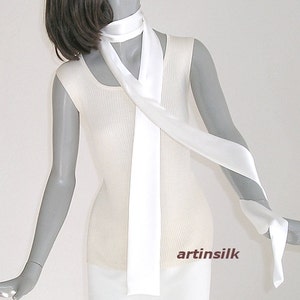 Natural White Silk Skinny Scarf Tie Belt, Narrow Sash, Bridal Sash Formal Cummerbund, Artinsilk image 2