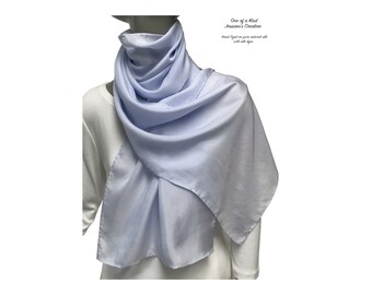 Periwinkle Blue Gray Scarf Pure Silk, Hand Dyed "One of a Kind" Hand-Hemmed, Artisan Handmade, Artinsilk.