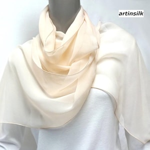 Long Skinny Scarf 11 x 80&quot;, Sand Beige Silk Chiffon 100% pure silk chiffon 8mm, One of a Kind, Artisan Handmade.