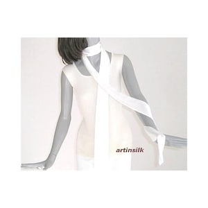 Natural White Silk Skinny Scarf Tie Belt, Narrow Sash, Bridal Sash Formal Cummerbund, Artinsilk