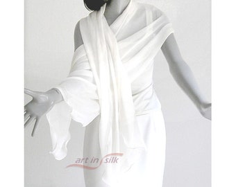 Long Wide Wedding Shawl 20" x 84 ",  "Natural White" Color, Sheer Long Wedding Shawl, Artinsilk