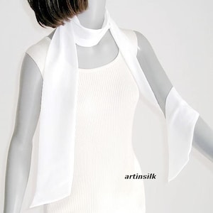 Skinny Silk Scarf White Belt, Narrow Sash Tie, Wedding Bridal Formal Cummerbund, Artinsilk