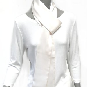 Natural White Silk Skinny Scarf Tie Belt, Narrow Sash, Bridal Sash Formal Cummerbund, Artinsilk 3.2x72" Charmeuse