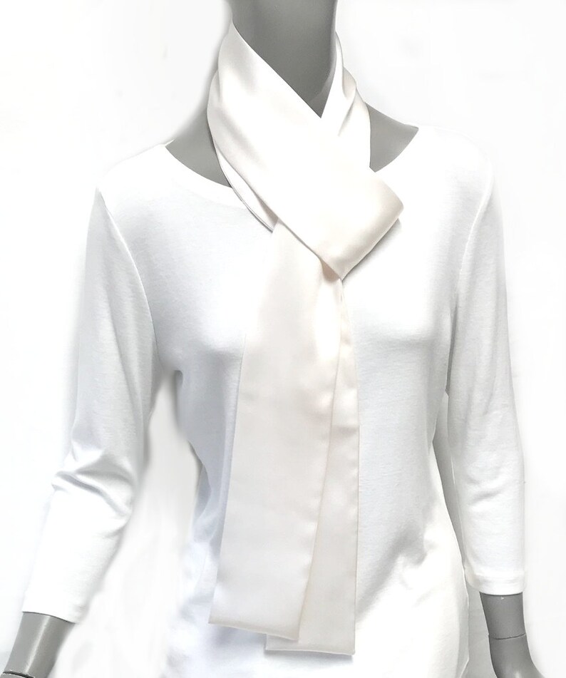 Natural White Silk Skinny Scarf Tie Belt, Narrow Sash, Bridal Sash Formal Cummerbund, Artinsilk 3.2x72" Charmeuse