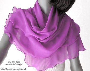 Pink Magenta Silk Shawl  Wrap Scarf, One of a Kind Hand Dyed Fuchsia, Gift for Women Petite S M, Artinsilk.