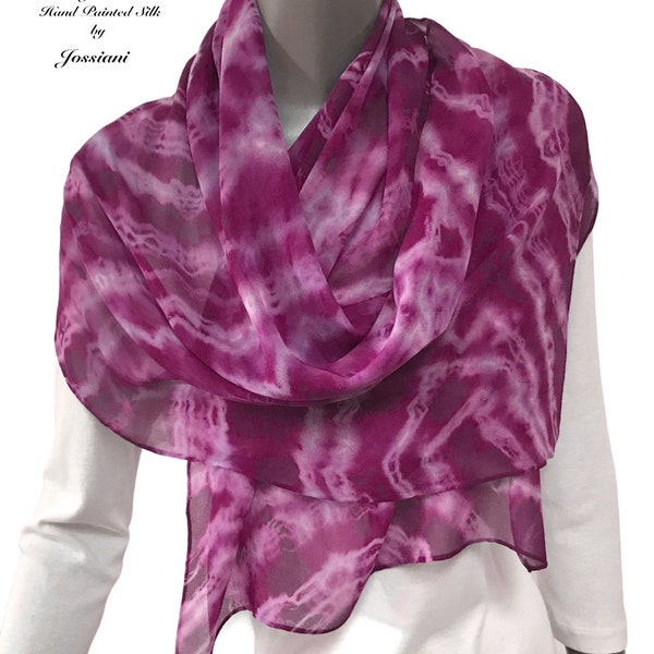 Pink Scarf Magenta Fuchsia Shibori Tie Dye Silk Wrap Orchid, Natural Chiffon 17x52 Inches Shawl, Handmade  by Artist Jossiani.
