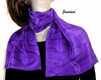 Purple Silk Crepe Scarf Hand Painted, One of a Kind,  Jossiani's  silk creation.