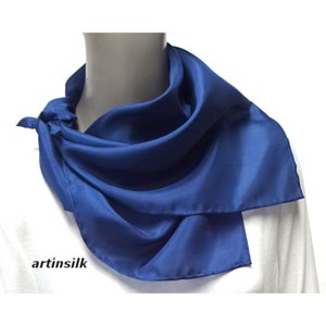 Blue  Silk Scarf Hand Hemmed, Black Neck kerchief,  19, 20, 21, 22 Inches, Sapphire Blue, 100 % Pure Silk, Gift for Men/Women,  Artinsilk.
