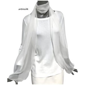 Silk Chiffon Scarf , Natural White Sash Belt,  Waist Tie, Sheer Skinny Scarf 10 x 64 Inches, Artinsilk.