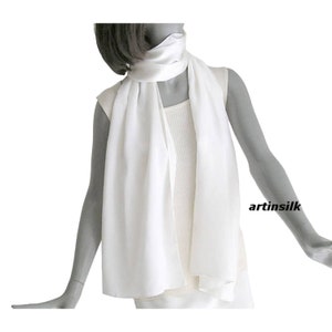 Natural White Silk Satin Scarf Hand Hemmed 100% Pure Mulberry Silk, Hand-Hemmed, Scarf for Groom, Gift for Him, Artinsilk.