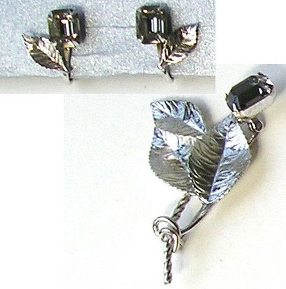 Vintage Sterling Silver Mod Retro Brooch Earrings… - image 5