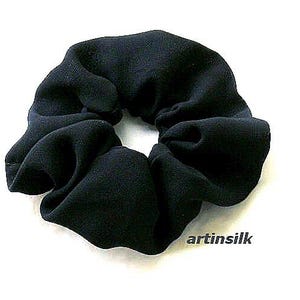 Black Silk Scrunchies, Teal Turquoise Scrunchy, Crepe Scarf Slide, Shawl Scarf Slide,  Pony Tail, Hair Accessory, Silk Hair Tie, Artinsilk.