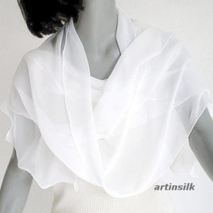 Silk Chiffon Shawl Natural White Sheer Bridal Special Occasion, 100% Pure Silk Chiffon 8mm, Gift for Women, Artinsilk.
