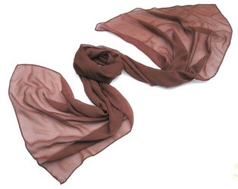 Brown Auburn Wrap Shawl, Unique Hand Dyed Reddish Brown Sheer Silk Chiffon 8mm Coverup Shawl, Handmade, Artinsilk