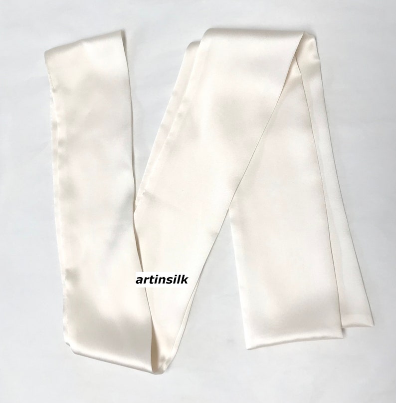 Natural White Silk Skinny Scarf Tie Belt, Narrow Sash, Bridal Sash Formal Cummerbund, Artinsilk image 9