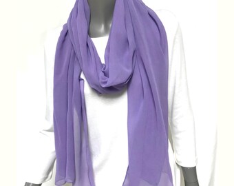 Purple Lavender Long Shawl Chiffon Silk 8mm Wrap, Unique "One of a Kind" Hand Dyed by Jossiani, 20" x 76".