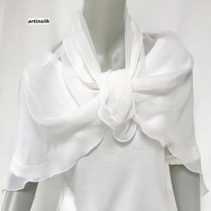 Oblong Shoulder Scarf 100% Pure Silk Chiffon 8mm, Small /Medium,  Special Occasion sheer white scarf,  Shoulder Arms Coverup, Ready to Ship.