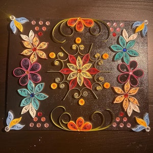Canvas Quilling Artwork - Floral Frame Quilling Art, 8 x 11 in - Quilling Home Decor