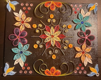 Canvas Quilling Artwork - Floral Frame Quilling Art, 8 x 11 in - Quilling Home Decor