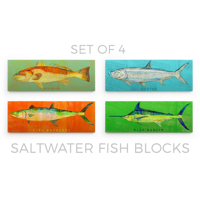 Saltwater Fish Art Blocks Set Of 46 Or 8 Fishing Gifts For Etsy