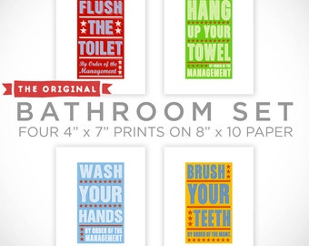 Bathroom Prints Kids Bathroom Decor, Kids Bathroom Wall Decor, Bathroom Art, Kids Bathroom Wall Art, Set of 4 By Order of the Management