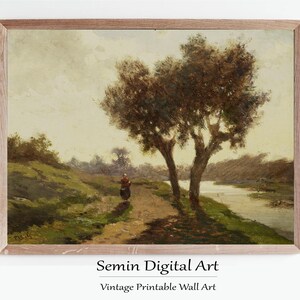Vintage Landscape Painting Digital Download, Rustic Forest Wall Art, Printable Nature Scene, Farmhouse Wall Decor, Antique Landscape Print