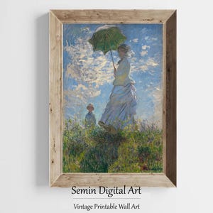 Victorian Portrait, Claude Monet Woman with Parasol Printable Wall Art, Impressionist Vintage Art, Light Academia Decor, French Oil Painting