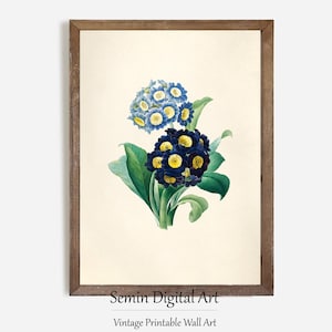 Vintage Art Print, Botanical Wall Decor, Spring Flower Print, Flower Painting, Farmhouse Decor, Antique Floral Art, Blue Flowers