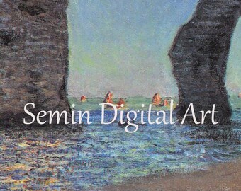 モネの「エトルタの断崖」絵画、ヴィンテージ海岸海景画（デジタル