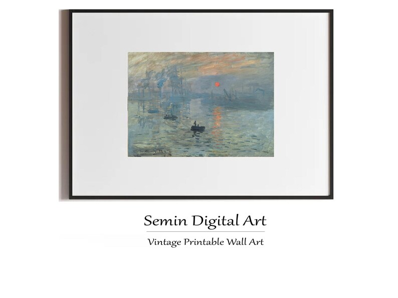 sunrise impression, anna printables co, antique oil painting, claude monet art, gallery wall artwork, vintage aesthetic, colorful art print, digital prints, fine art print, impressionist art, instant download, printable wall art, river landscape