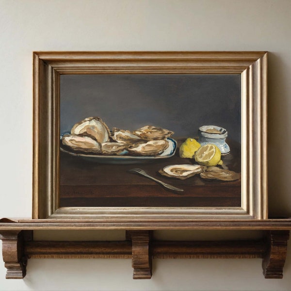 Oysters (1862) by Edouard Manet, Vintage Kitchen Decor, Antique Kitchen Wall Art, Food Art, Vintage Oil Painting Print, Dining Decor