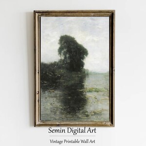 Dipinto di paesaggio fluviale d&#39;epoca: arte antica e malinconica (stampabile digitalmente)