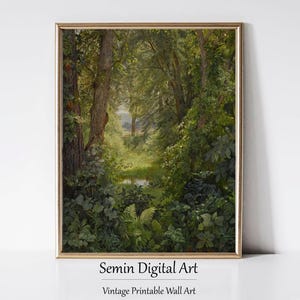 Rustic Forest Painting, Woodland Landscape Art Print, Vintage Nature Wall Decor, Digital Download, Country Forest Scene, Printable Wall Art