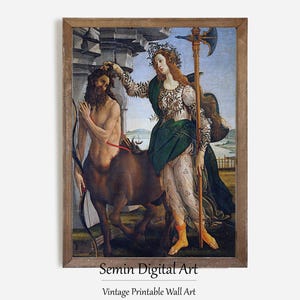 Sandro Botticelli Pallas and the Centaur Printable Wall Art, Renaissance Painting, Museum Prints, European Italian Art, Botticelli Print