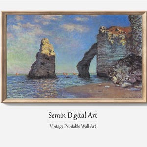 Claude Monet Le scogliere di Etretat, dipinto DOWNLOAD DIGITALE, dipinto di paesaggio, paesaggio costiero, arte della spiaggia d&#39;epoca, paesaggio marino d&#39;epoca, Monet