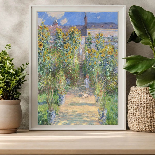 Claude Monet Garden at Vetheuil | Impressionist Landscape Painting | Garden Print | Sunflower Print | Monet Wall Art | Digital Download