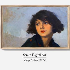 Art mural imprimable figure féminine vintage, peinture à l'huile de femme, tableau portrait, portrait vintage, art mural minimaliste, portrait antique
