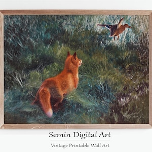 Vintage Fox Painting, Fox Artwork, Vintage Fox Painting, Antique Animal Print, Cottage Farmhouse, Printable Wall Art, Instant Download,Print