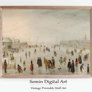 Rustic Winter Art,Digital Print of Ice Skating Rink Scene,Cozy Holiday Wall Decor,Vintage Snow Landscape,Christmas Winter Wall Art Printable