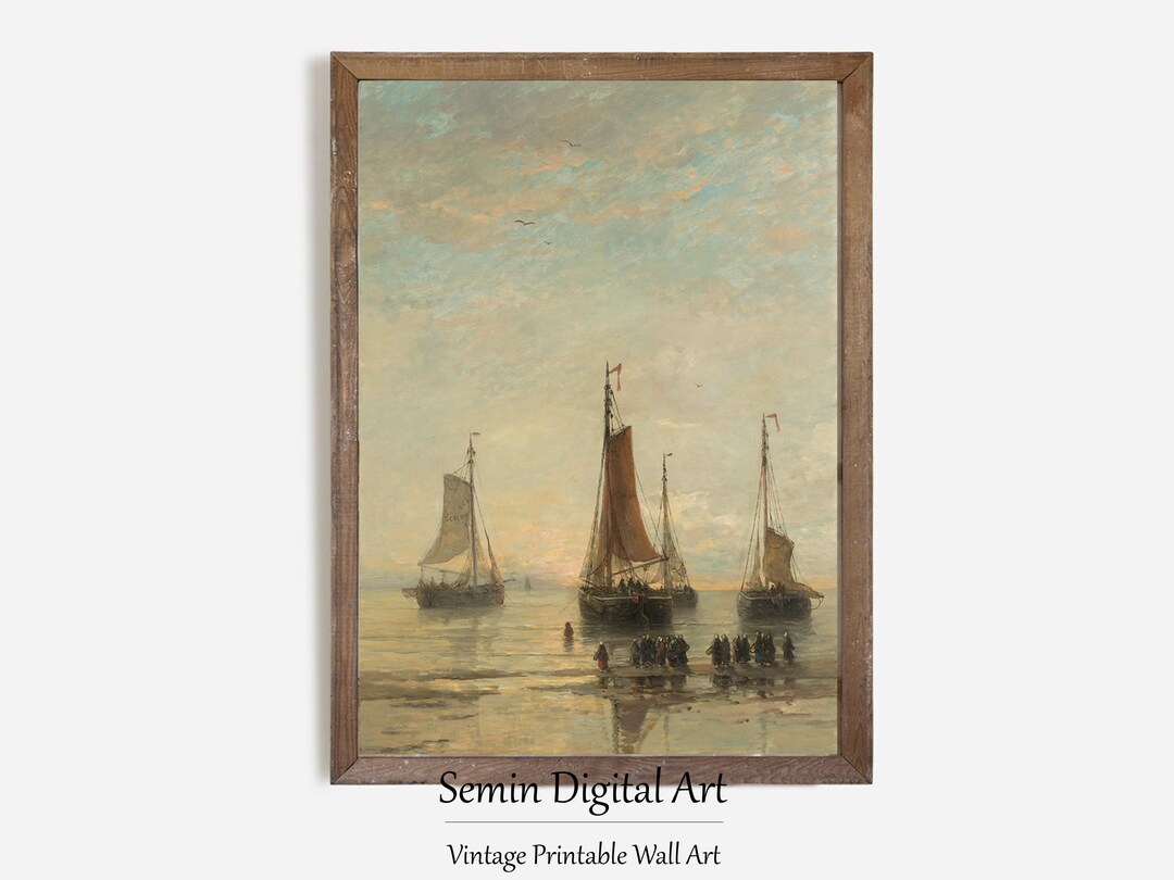 Vintage Sailboat Sea Art Print, Coastal Nautical Wall Decor - Etsy