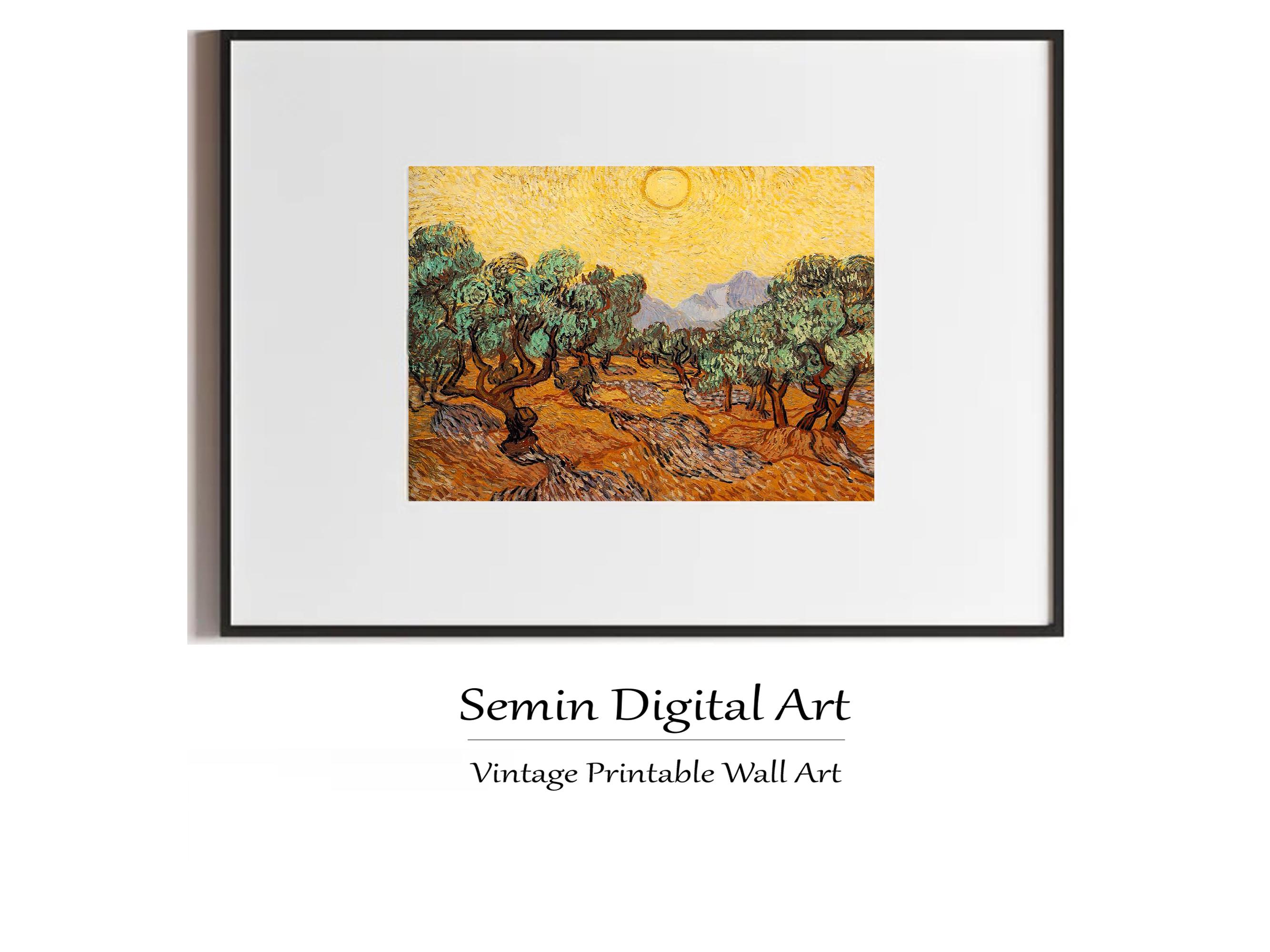 ゴッホのオリーブの木のプリント：ヴィンテージ風景画ウォールアート