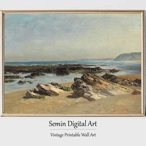 Vintage Seaside Landscape Print: Muted Coastal Wall Art (Digital Download