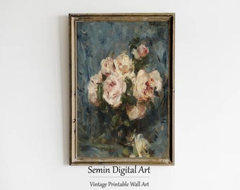 Dipinto di natura morta con rose vintage: arredamento rustico malinconico (download digitale)
