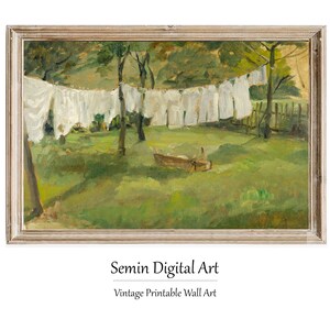 Farmhouse Laundry Room Print: Vintage Summer Landscape Oil Painting (Digital Download)