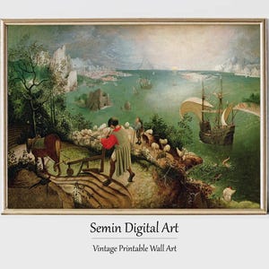 Landscape With the Fall of Icarus by Pieter Bruegel the Elder, Renaissance Art Print, Famous Classical Painting, Digital Download Wall Decor