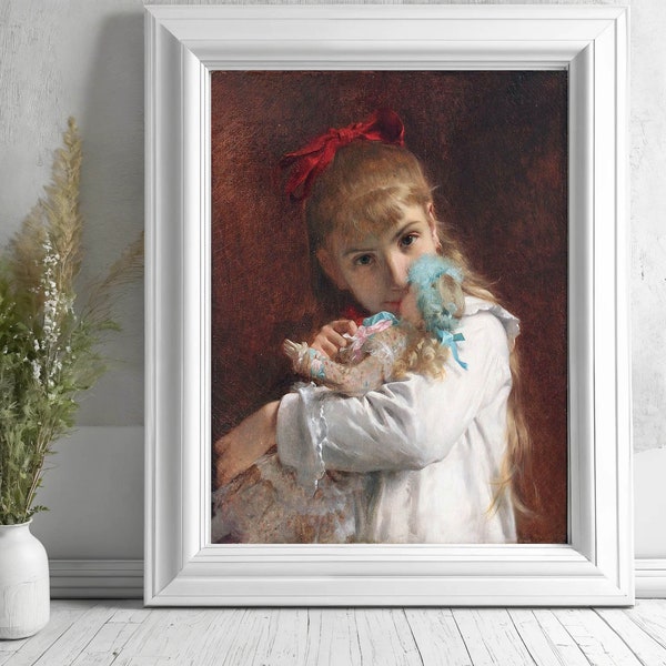 A New Doll Painting, Pierre Auguste Cot, Printable Wall Art Decor, Famous Little Girl Portrait Print, Classic Fine Poster, Instant Download