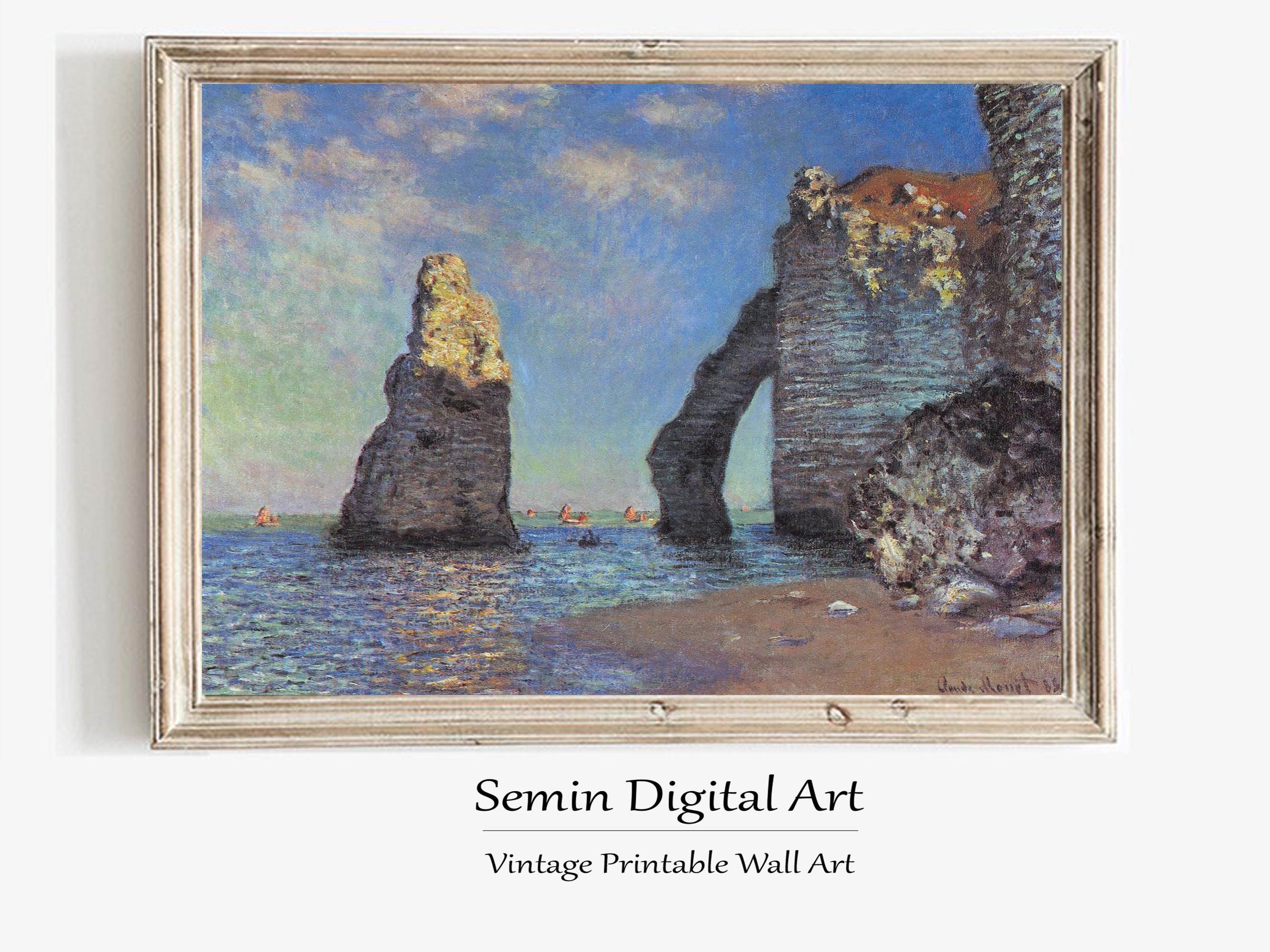 モネの「エトルタの断崖」絵画、ヴィンテージ海岸海景画（デジタル