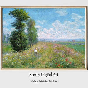Kunstdruck von Claude Monet Wiese mit Pappeln, impressionistische Wandkunst, Frühlingslandschaft, druckbare Wanddekoration, Vintage Ästhetik
